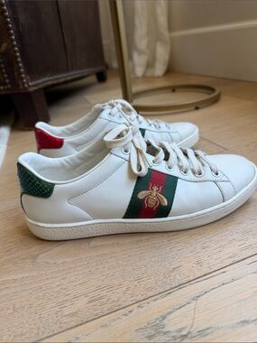 Gucci Ace White Sneakers with Red & Green Snakeskin Heel Tabs